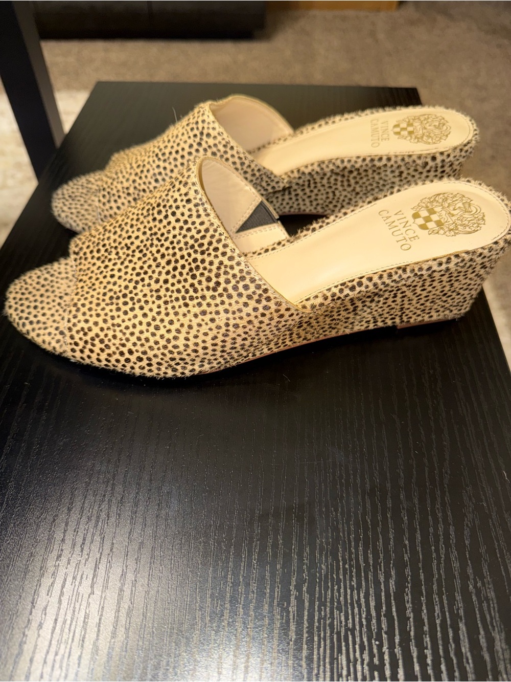 Vince Camuto Beige and Brown Spotted Slide Wedges Size 10M